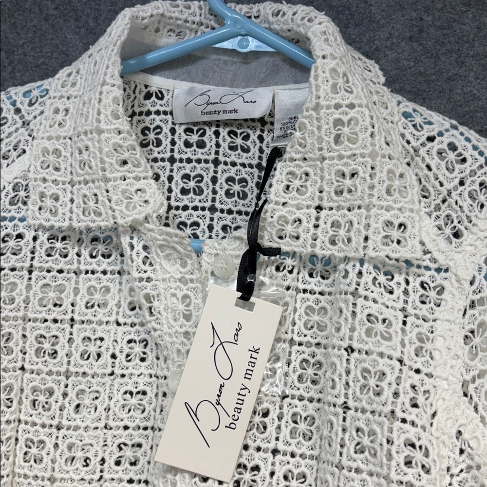 Byron Lars Eyelet tailored removable sleeves button down collard shirt size 4 - Picture 2 of 11